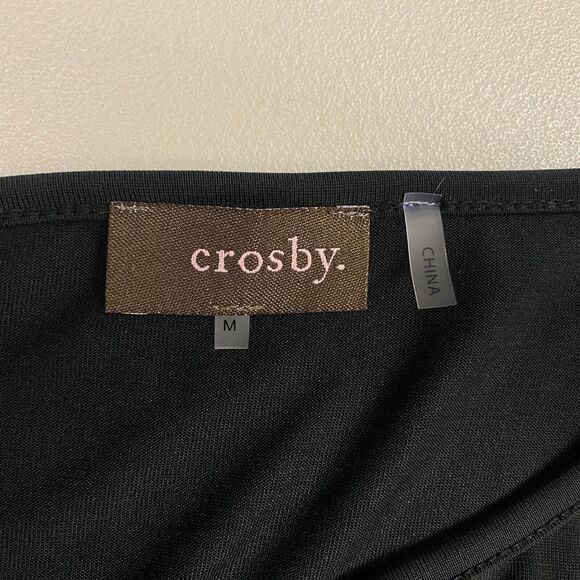 Crosby Top Womens Medium Black Keyhole V Neck Blouson Shirred Stretch Modal Knit - Picture 13 of 16